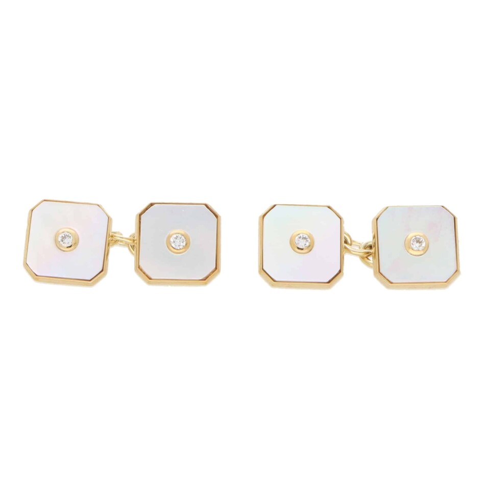 Art Deco Inspired Mother of Pearl and Diamond Chain Cufflinks