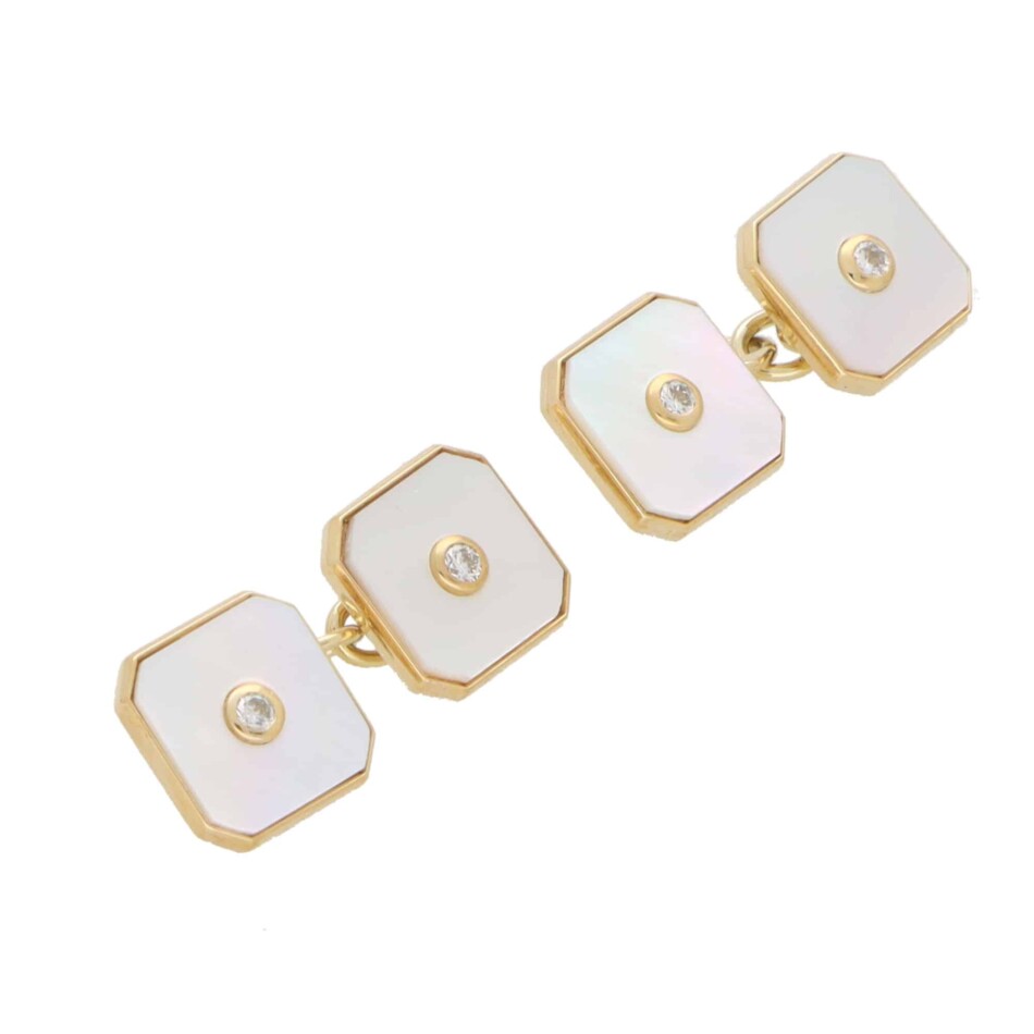 Art Deco Inspired Mother of Pearl and Diamond Chain Cufflinks