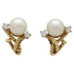 Vintage Pearl and Diamond Twisted Rope Clip Earrings