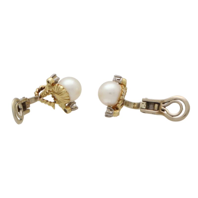 Vintage Pearl and Diamond Twisted Rope Clip Earrings