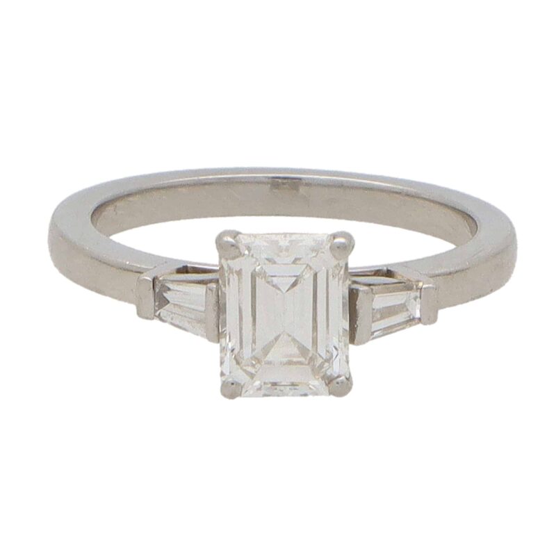 Certified Vintage 0.97ct Emerald Cut Diamond Ring
