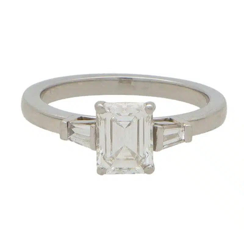 Certified Vintage 0.97ct Emerald Cut Diamond Ring