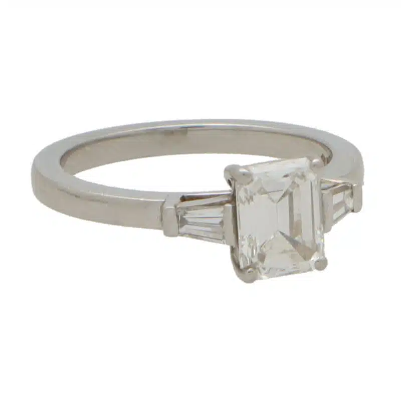Certified Vintage 0.97ct Emerald Cut Diamond Ring
