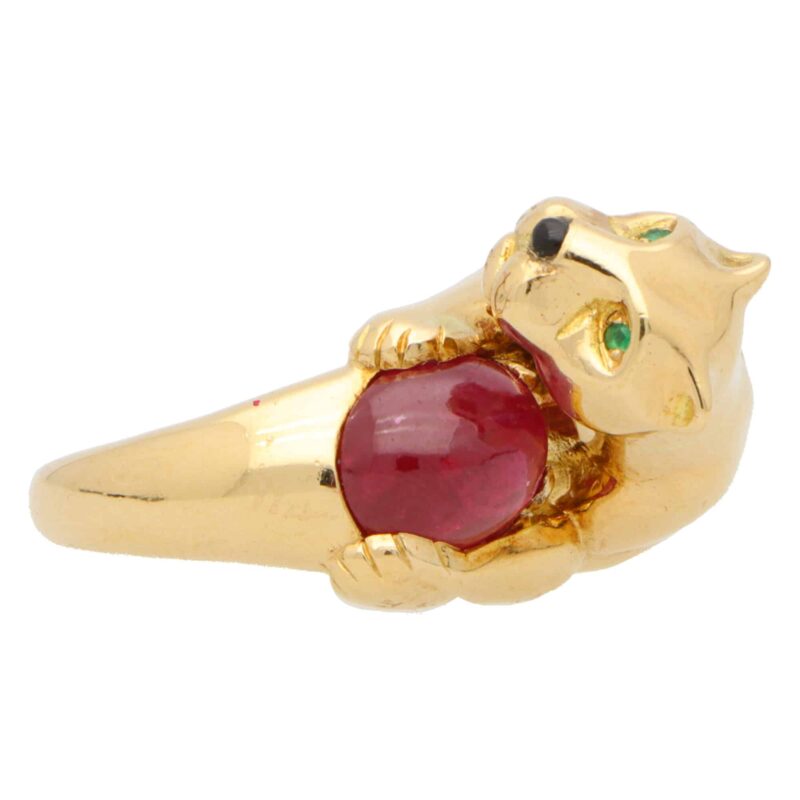 Vintage Panthère De Cartier Ruby and Emerald Panther Ring