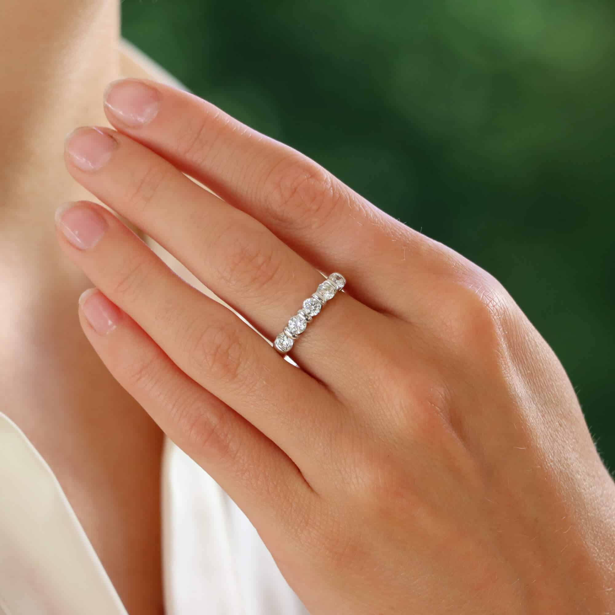 Contemporary Bar Set Diamond Half Eternity Ring