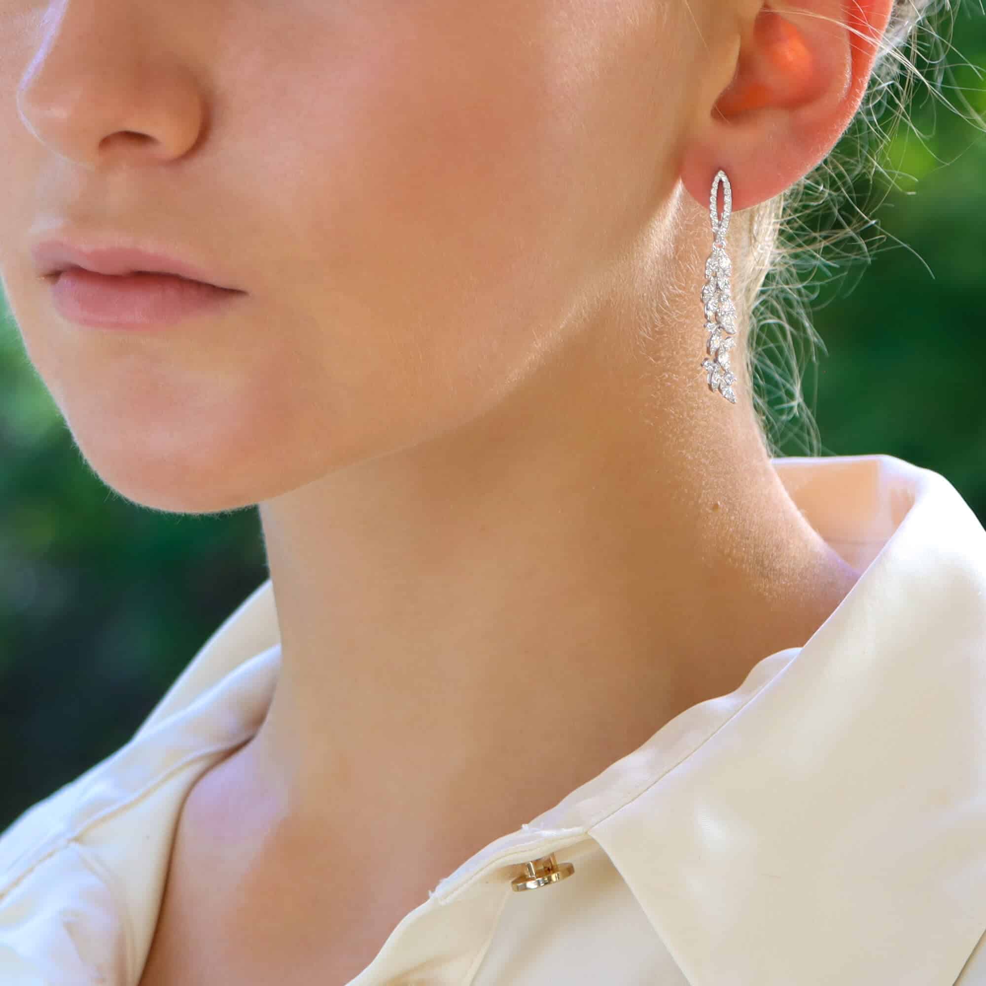 Contemporary Leaf Diamond Drop Earrings