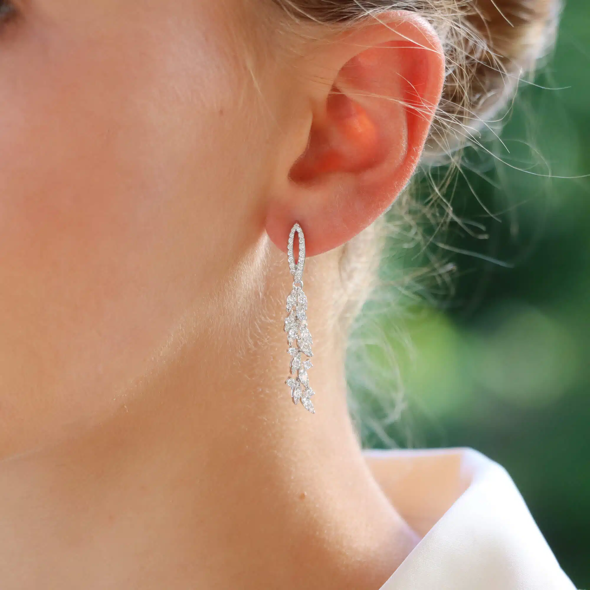 Contemporary Leaf Diamond Drop Earrings