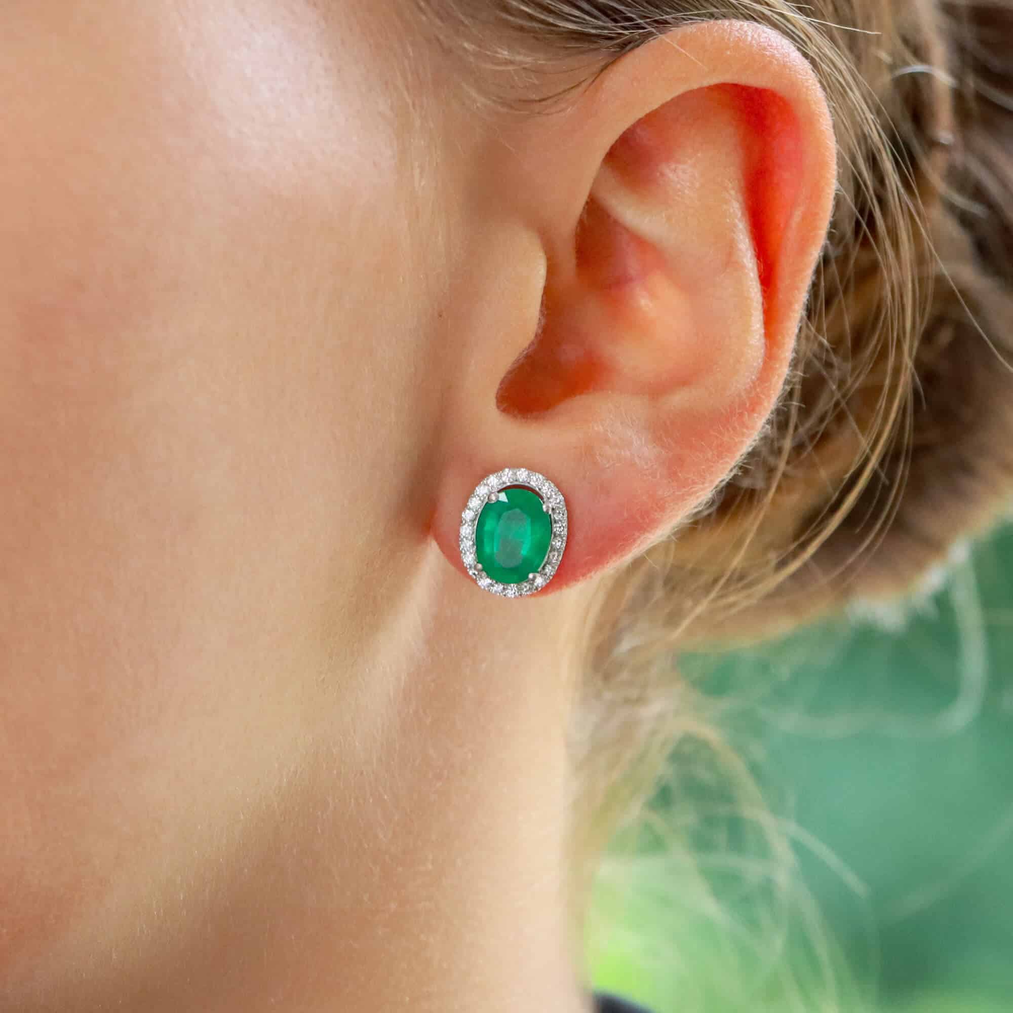Emerald and Diamond Halo Earrings