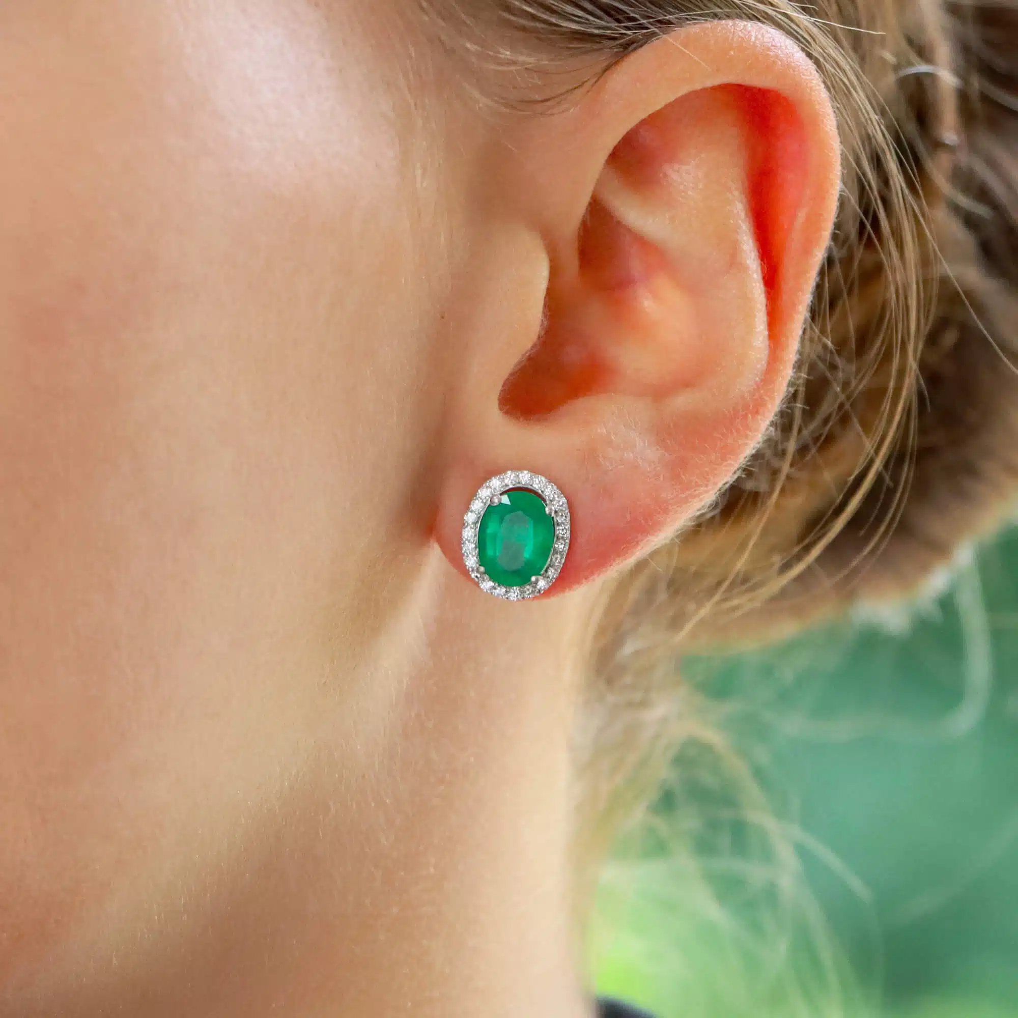 Emerald and Diamond Halo Earrings