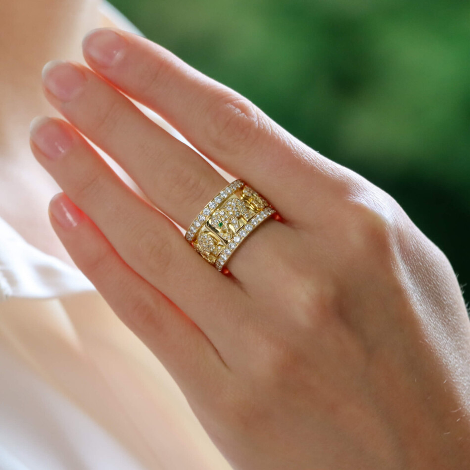 Vintage Cartier Diamond and Emerald Walking Elephant Ring