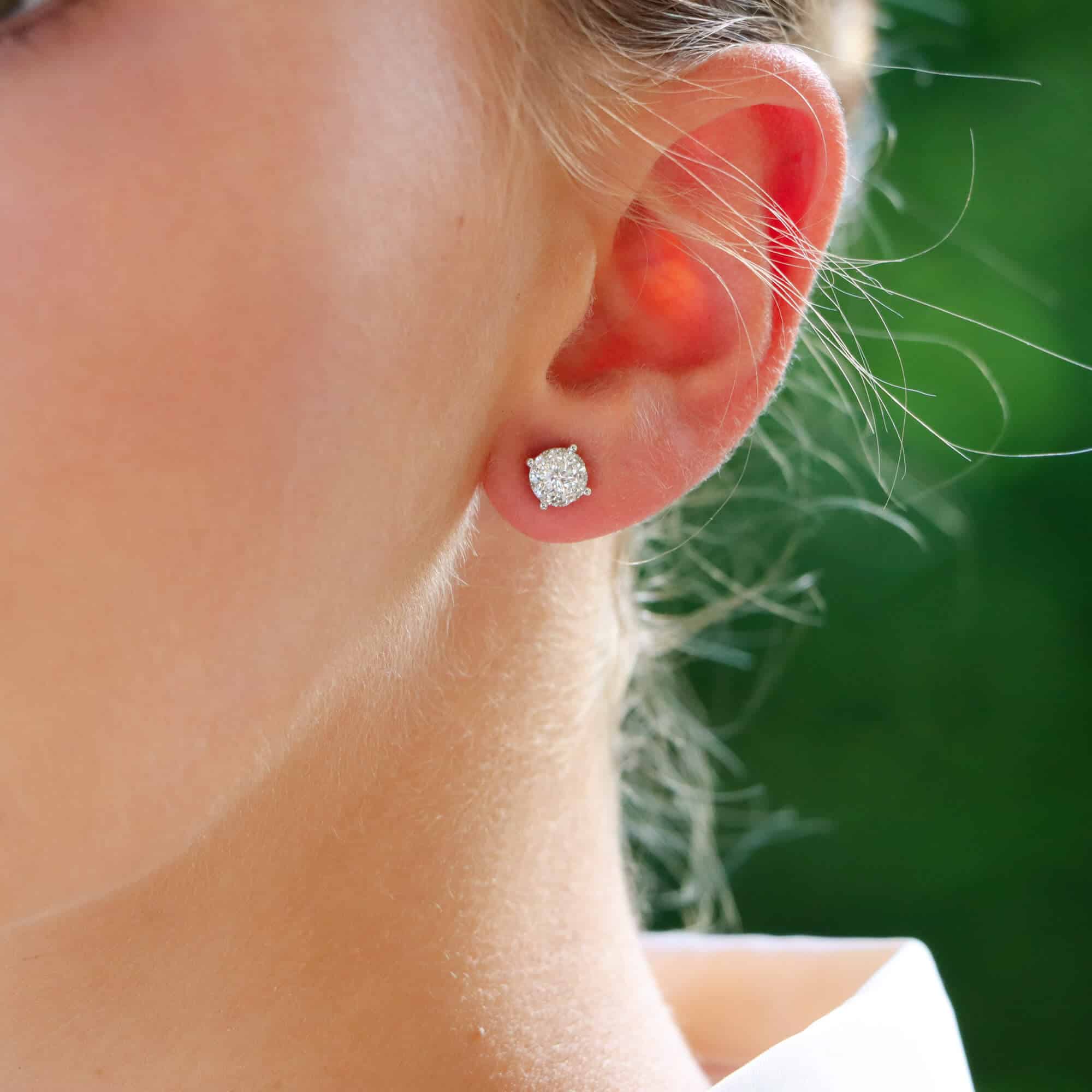 Round Brilliant Cut Diamond Cluster Stud Earrings