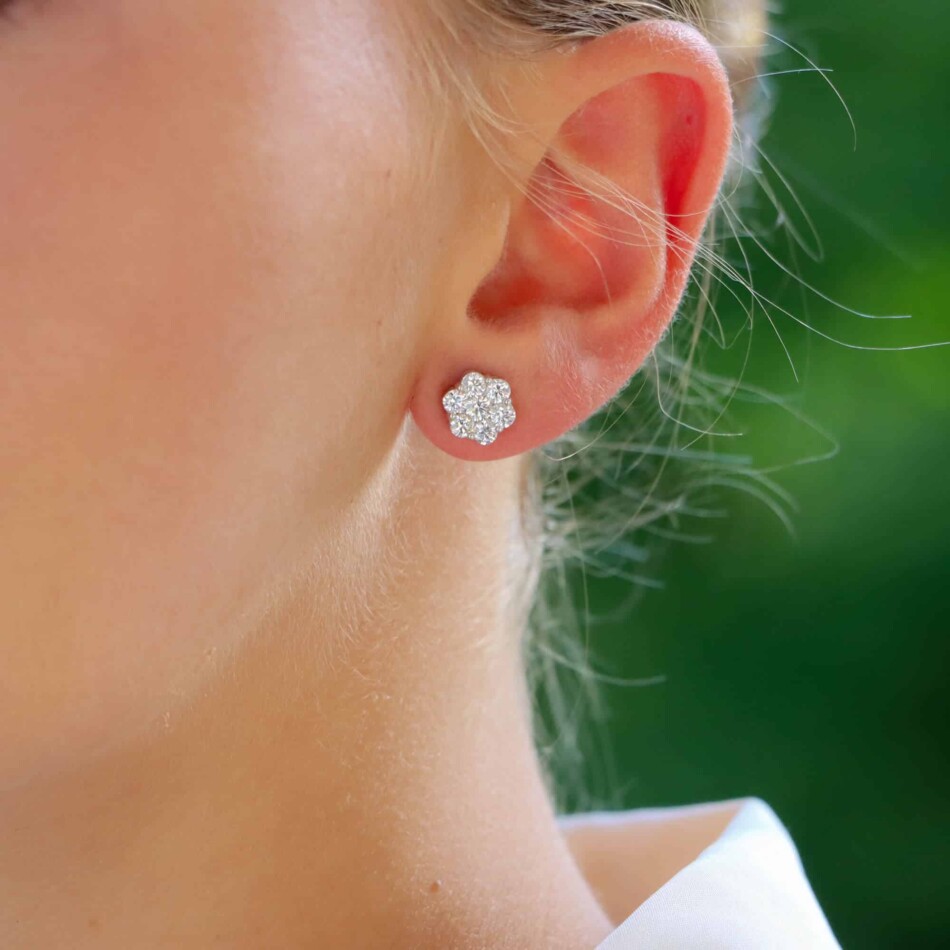 Vintage Floral Diamond Cluster Stud Earrings
