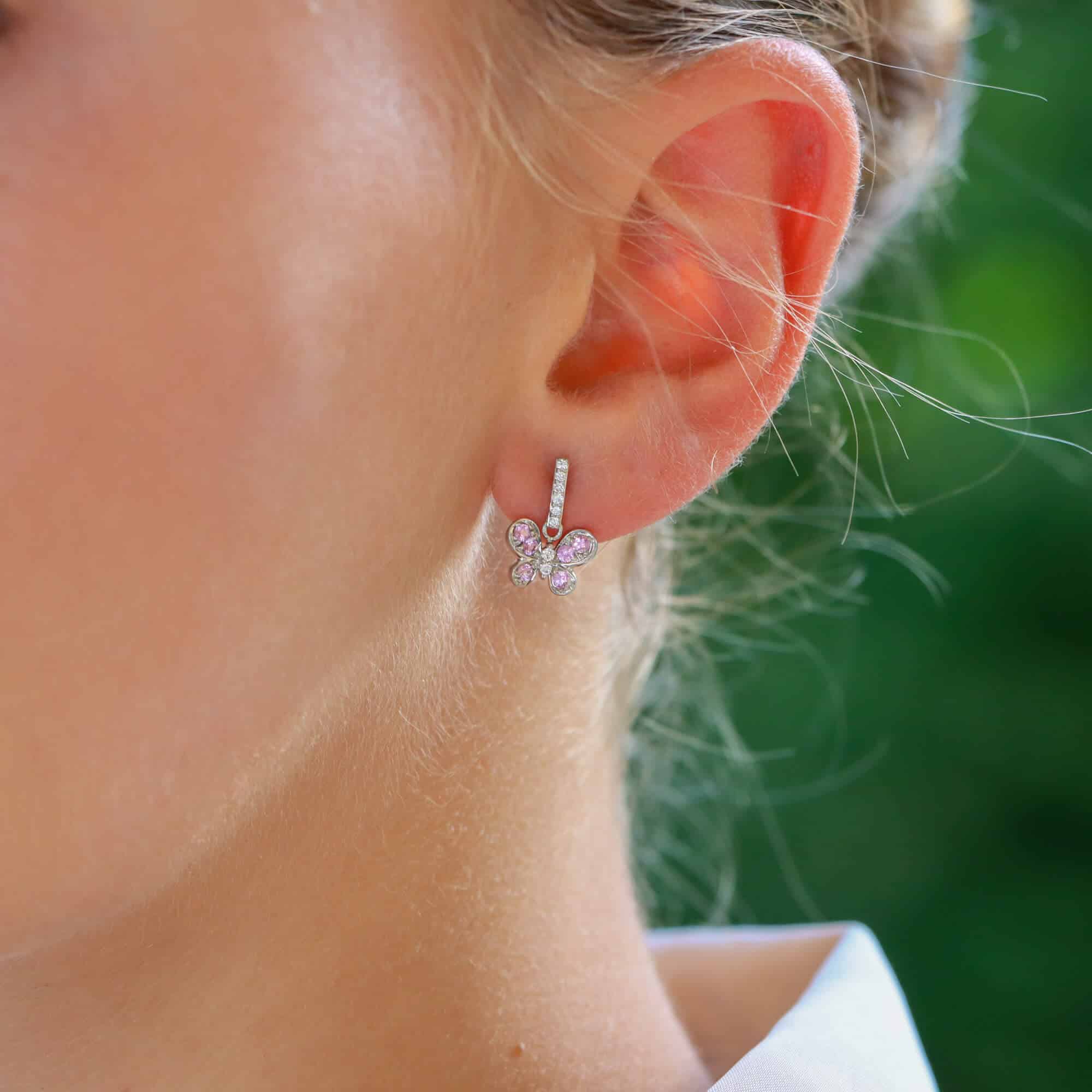 Vintage Pink Sapphire and Diamond Butterfly Earrings