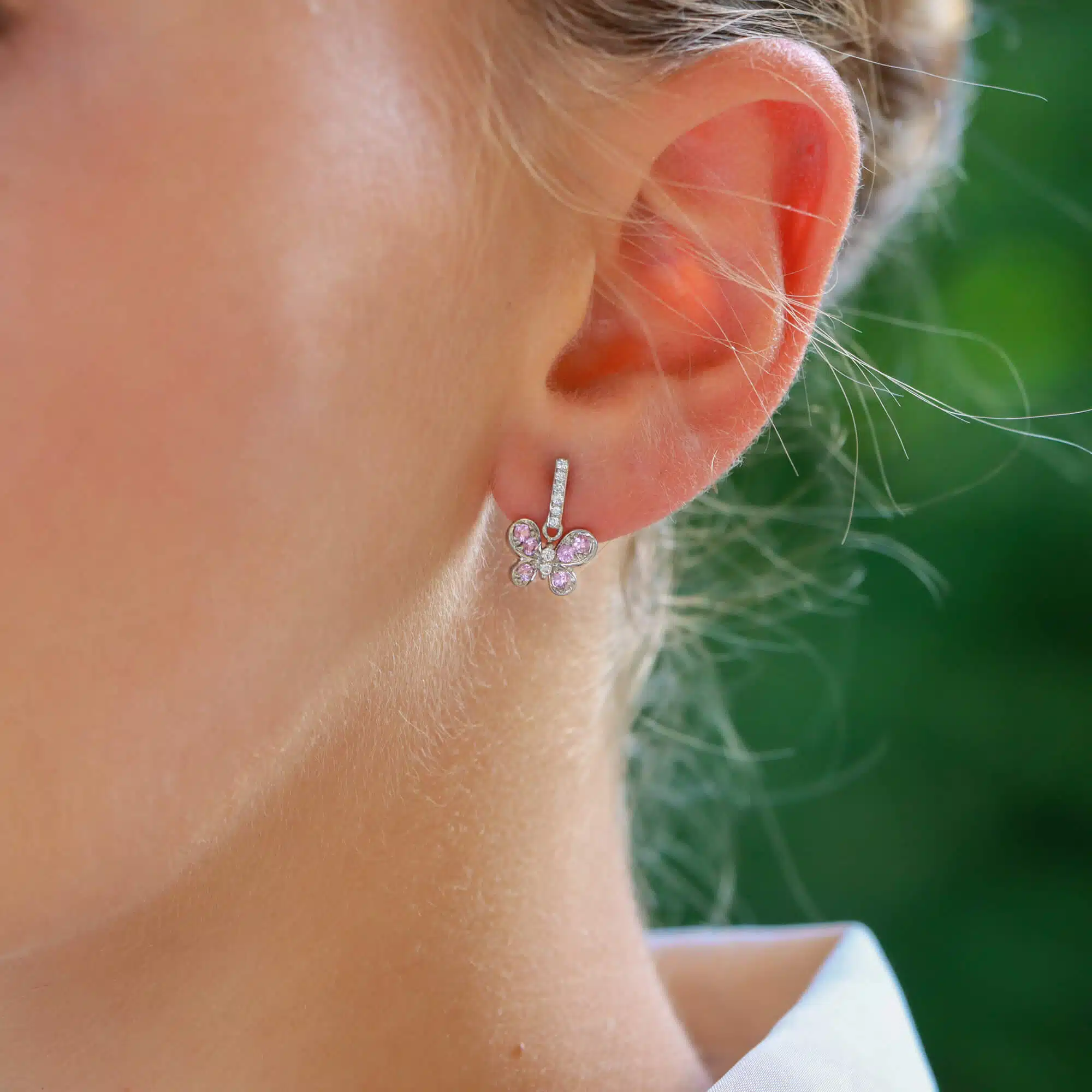 Vintage Pink Sapphire and Diamond Butterfly Earrings