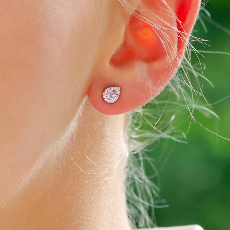 Vintage Pear Shaped Pastel Pink Sapphire and Diamond Earrings