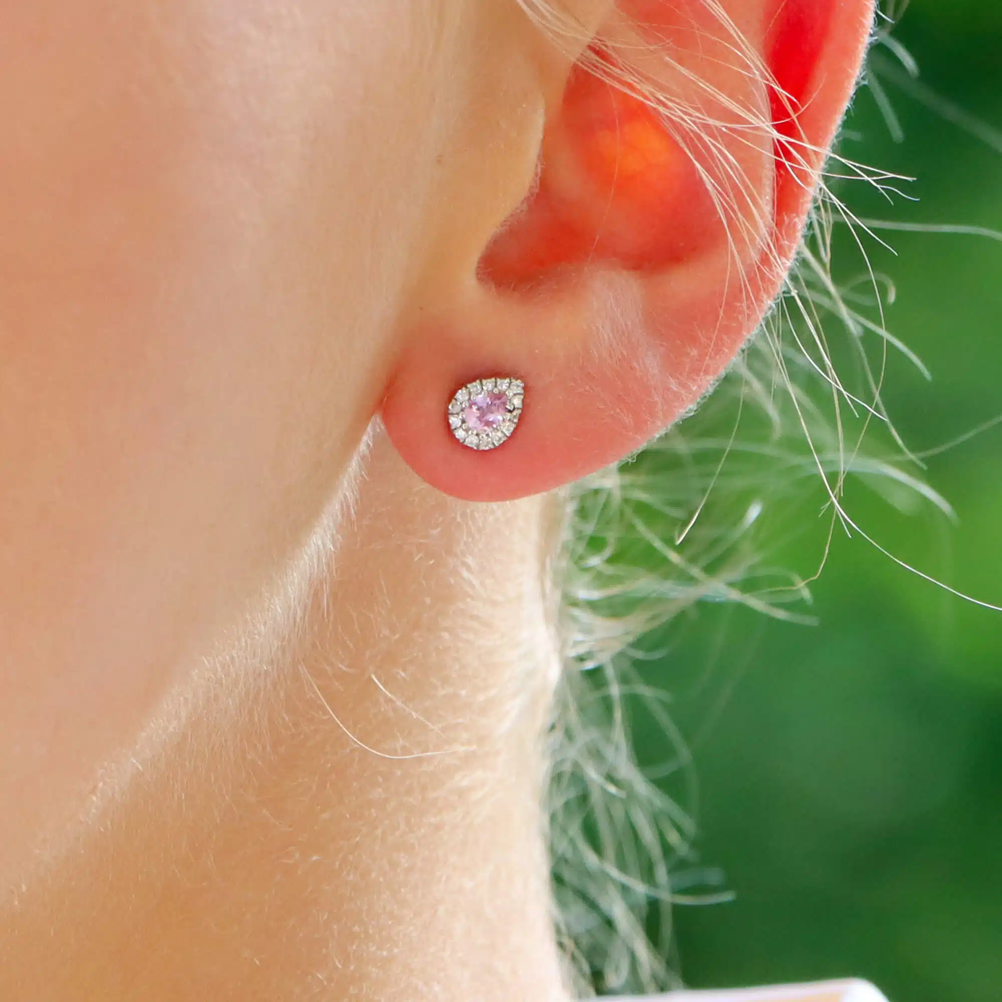 Vintage Pear Shaped Pastel Pink Sapphire and Diamond Earrings