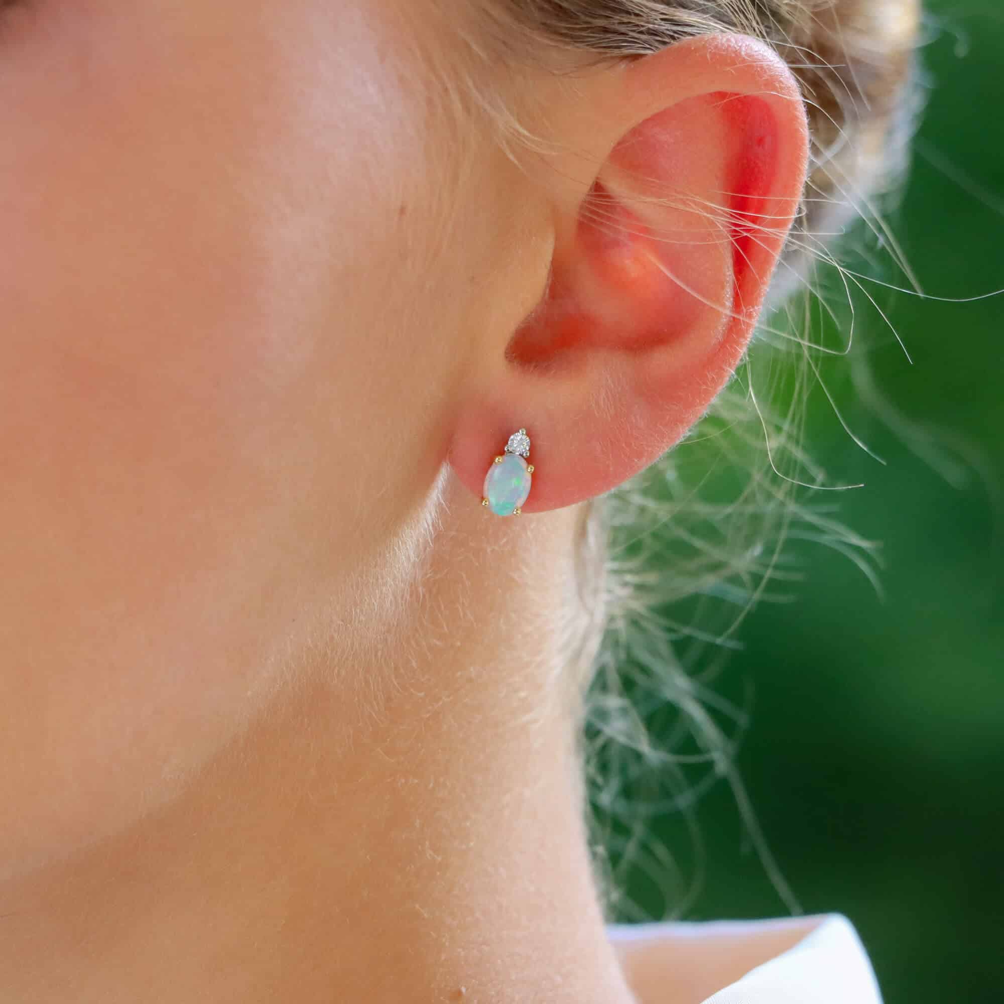Vintage Opal and Diamond Stud Earrings