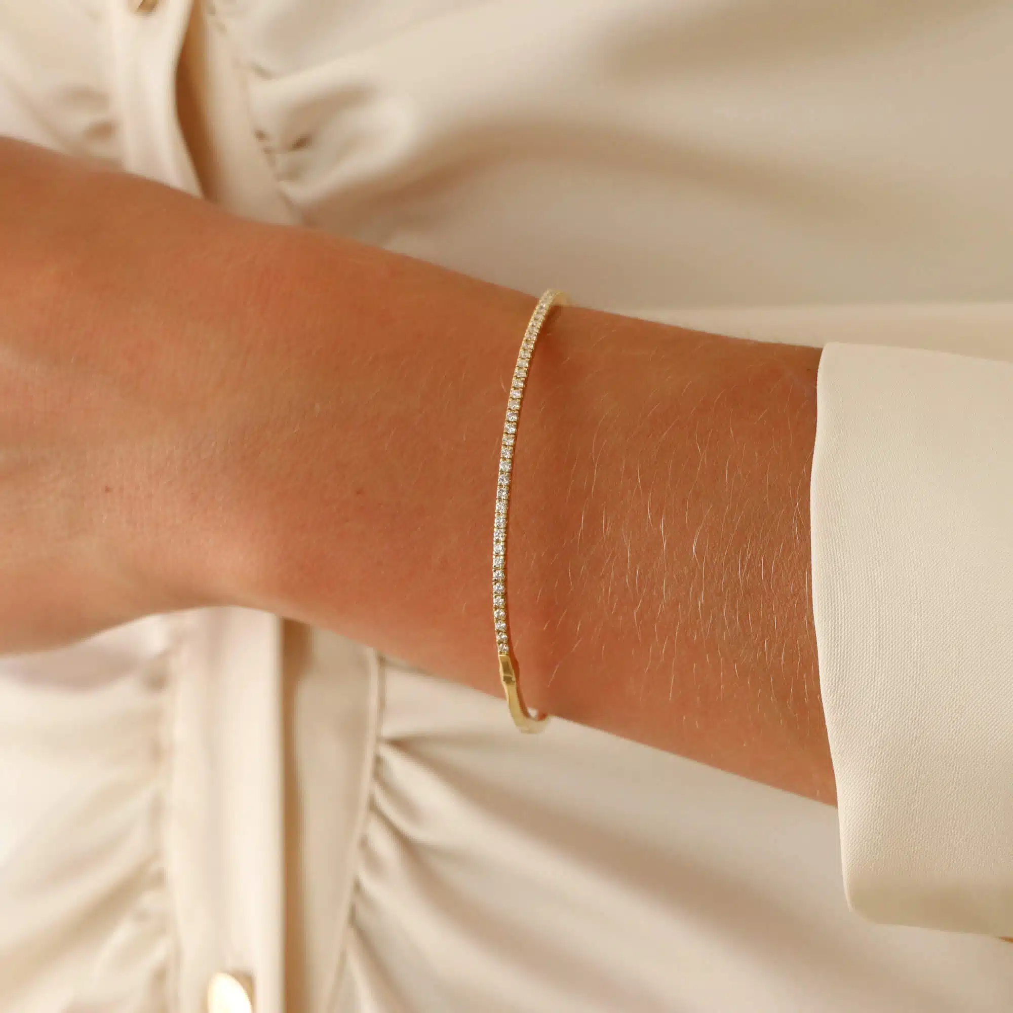 Vintage Half Diamond Set Bangle in Yellow Gold