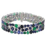 Contemporary Blue Sapphire, Emerald and Diamond Bracelet