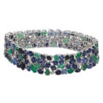 Contemporary Blue Sapphire, Emerald and Diamond Bracelet