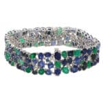 Contemporary Blue Sapphire, Emerald and Diamond Bracelet