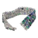 Contemporary Blue Sapphire, Emerald and Diamond Bracelet