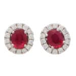 Ruby and Diamond Cluster Stud Earrings