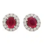 Ruby and Diamond Cluster Stud Earrings