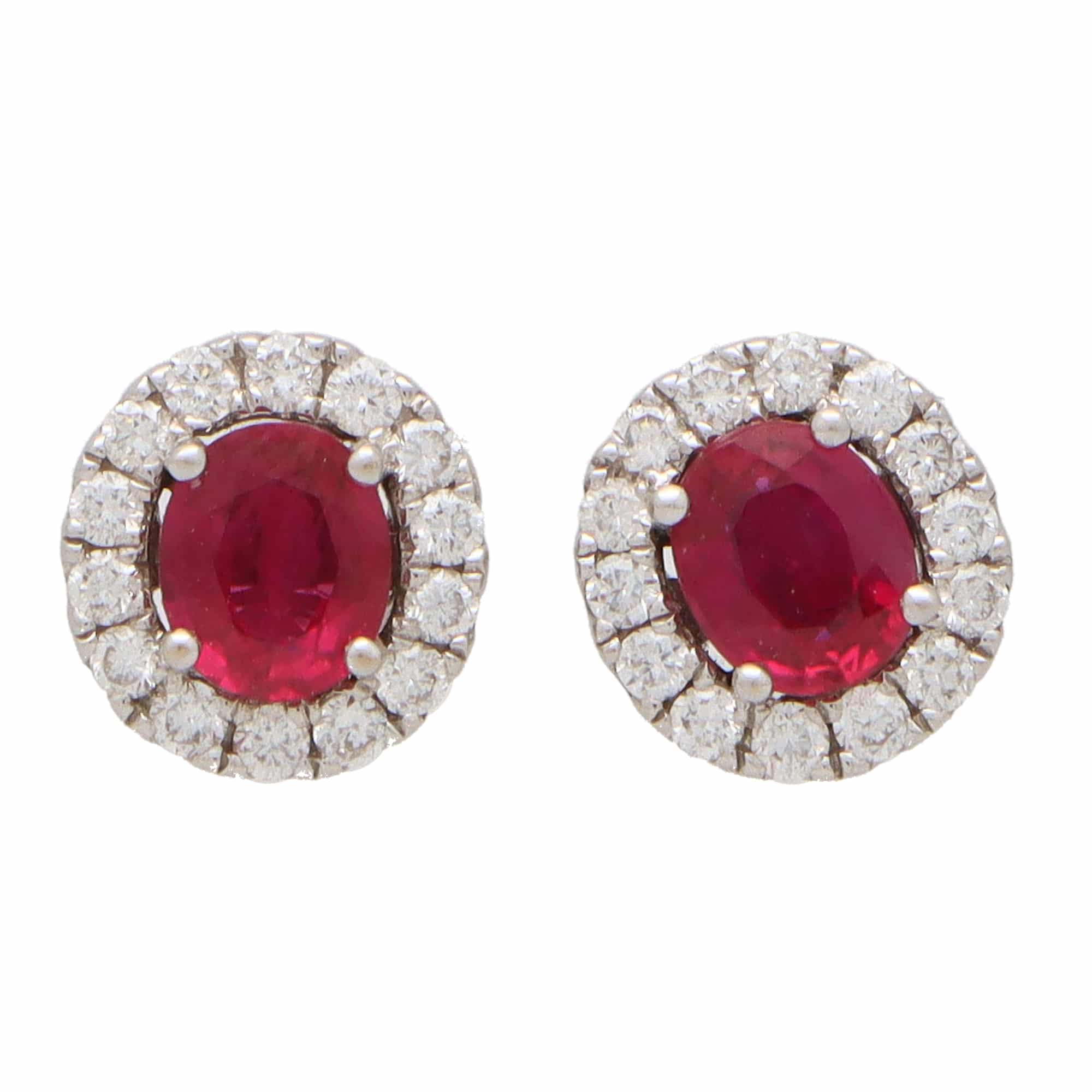 Ruby and Diamond Cluster Stud Earrings
