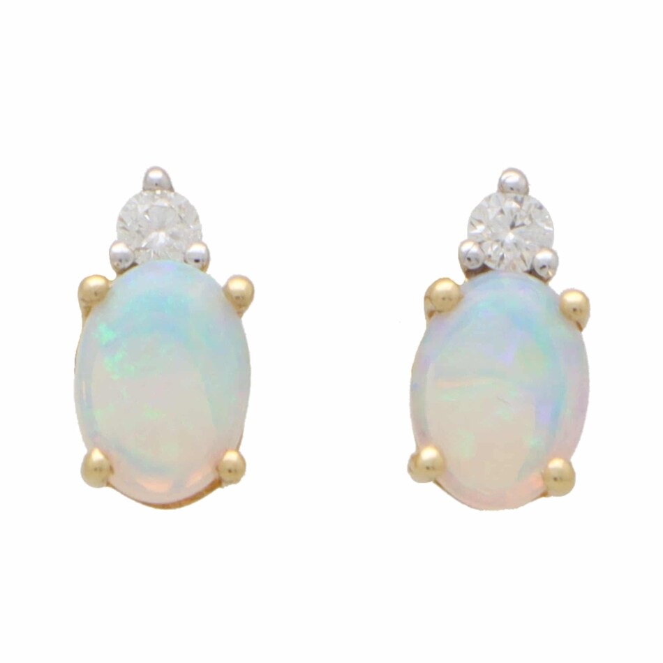 Vintage Opal and Diamond Stud Earrings