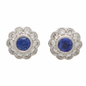 Sapphire and Diamond Floral Cluster Earrings