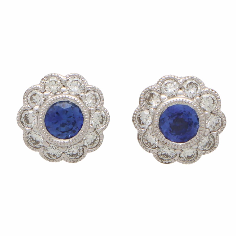 Sapphire and Diamond Floral Cluster Earrings