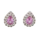 Vintage Pear Shaped Pastel Pink Sapphire and Diamond Earrings