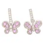Vintage Pink Sapphire and Diamond Butterfly Earrings