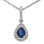 Vintage Pear Cut Sapphire and Diamond Pendant Necklace