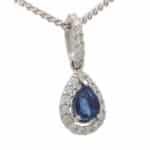 Vintage Pear Cut Sapphire and Diamond Pendant Necklace