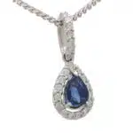 Vintage Pear Cut Sapphire and Diamond Pendant Necklace