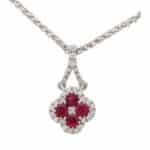 Vintage Ruby and Diamond Floral Cluster Pendant Necklace