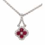 Vintage Ruby and Diamond Floral Cluster Pendant Necklace