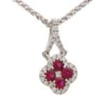 Vintage Ruby and Diamond Floral Cluster Pendant Necklace