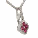 Vintage Ruby and Diamond Floral Cluster Pendant Necklace