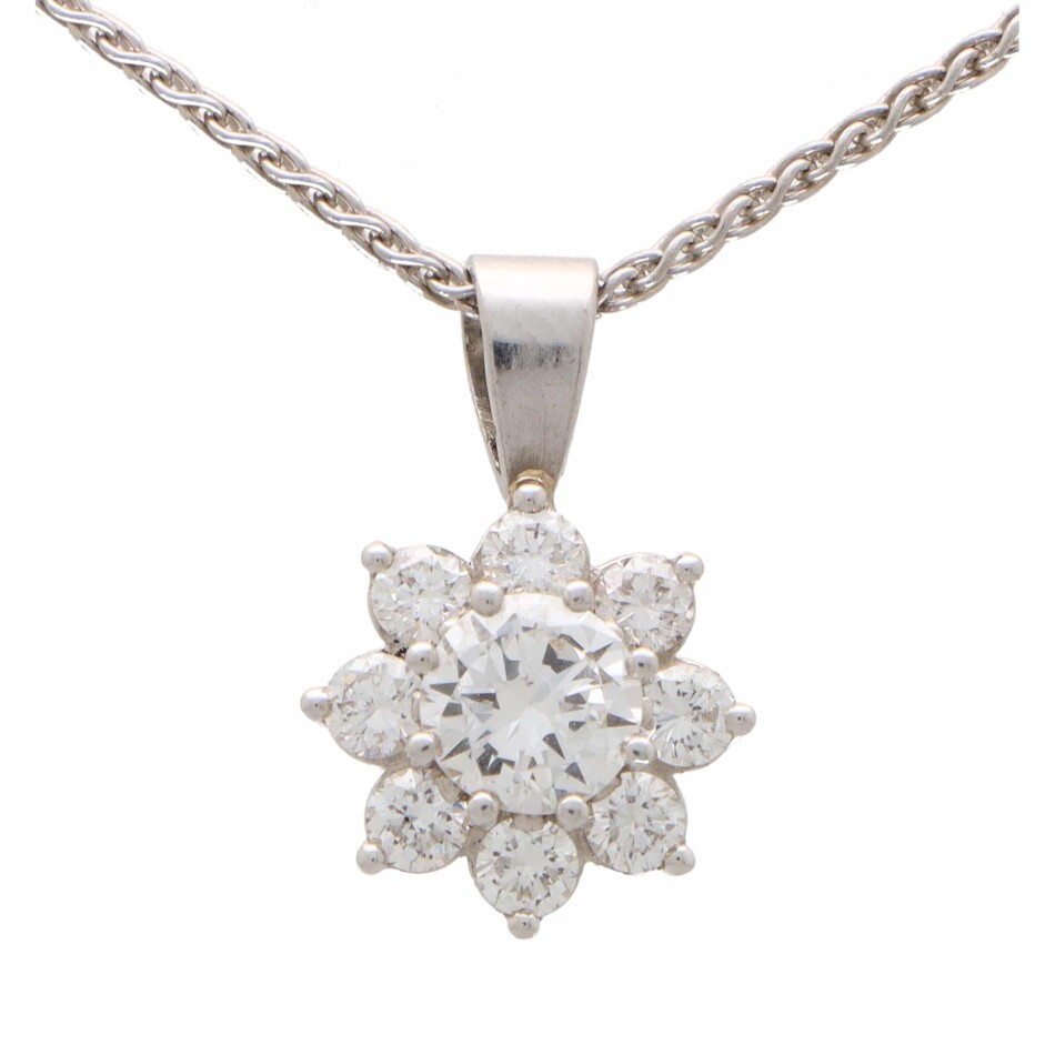 Vintage Diamond Floral Cluster Pendant Necklace