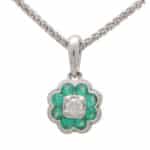 Emerald and Diamond Floral Pendant Necklace