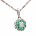 Emerald and Diamond Floral Pendant Necklace