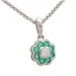 Emerald and Diamond Floral Pendant Necklace