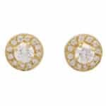 Round Diamond Halo Stud Earrings in Yellow Gold