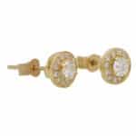 Round Diamond Halo Stud Earrings in Yellow Gold