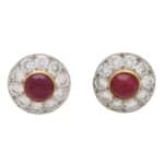 Retro Vintage Cabochon Ruby and Diamond Cluster Earrings