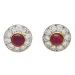 Retro Vintage Cabochon Ruby and Diamond Cluster Earrings