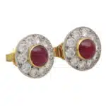 Retro Vintage Cabochon Ruby and Diamond Cluster Earrings